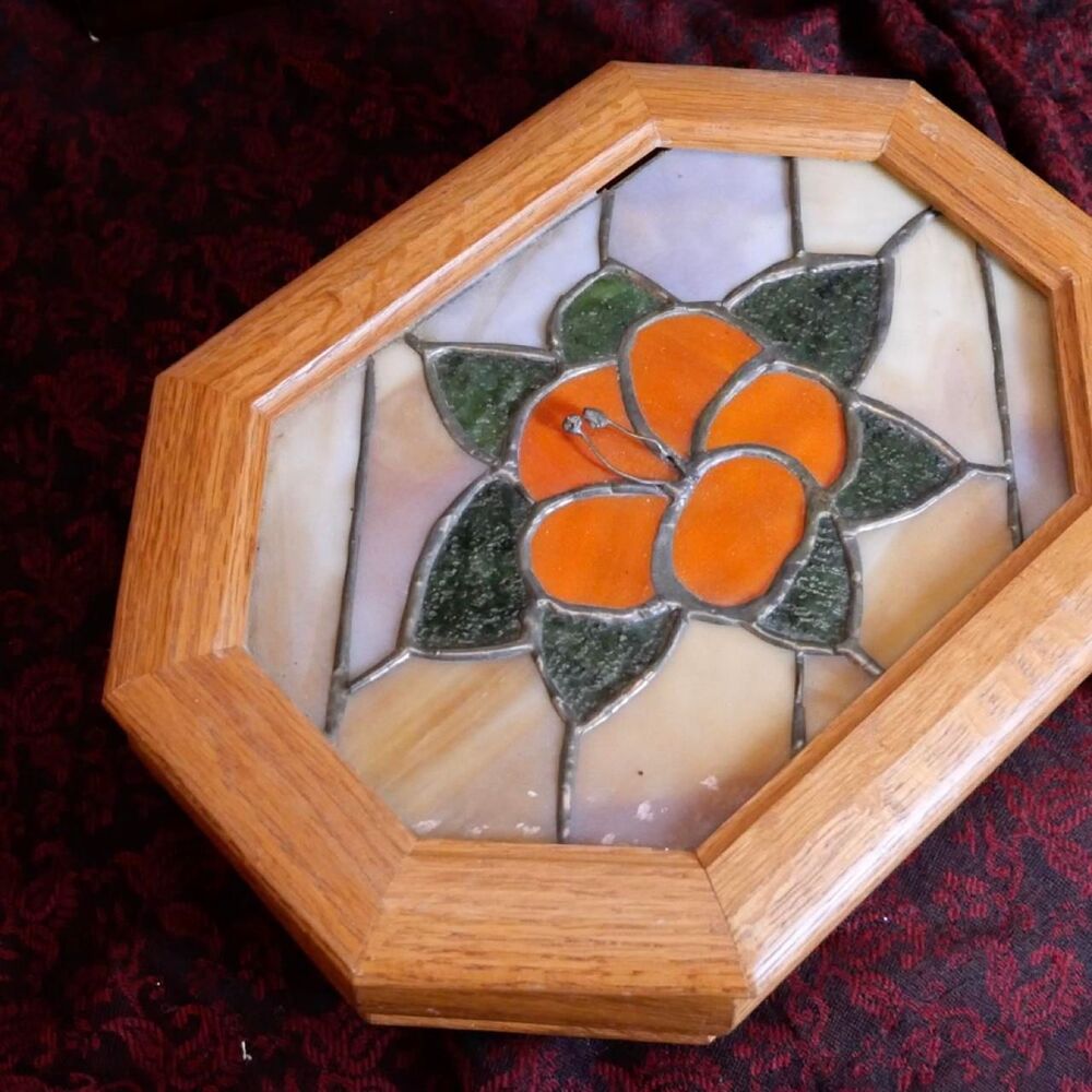 Stained glass hibiscus jewelry box